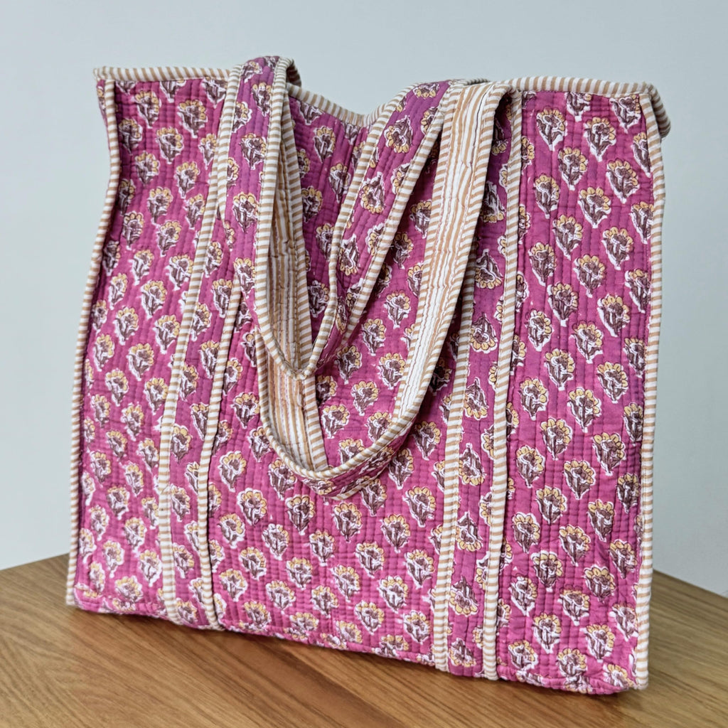 Floral Quilted Cotton Tote Bag