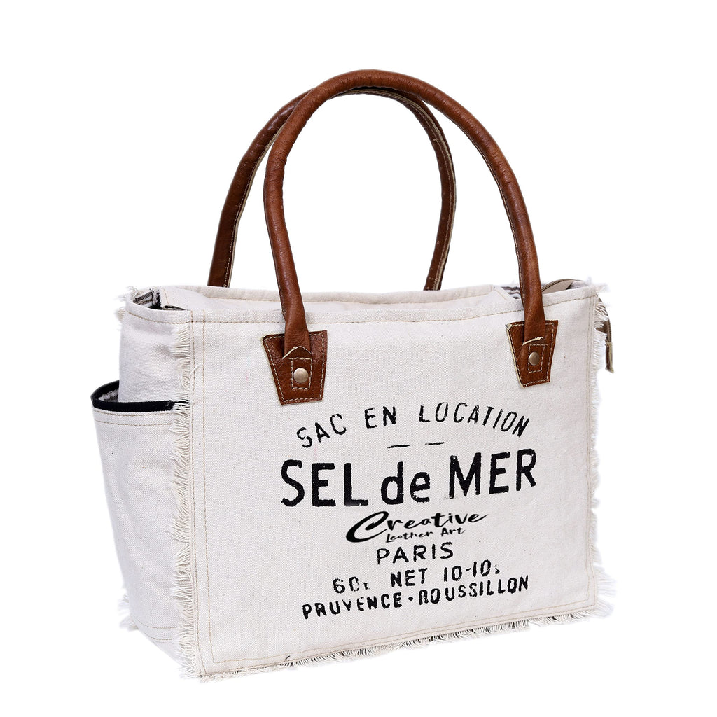 Canvas Tote Bag with Leather Handles