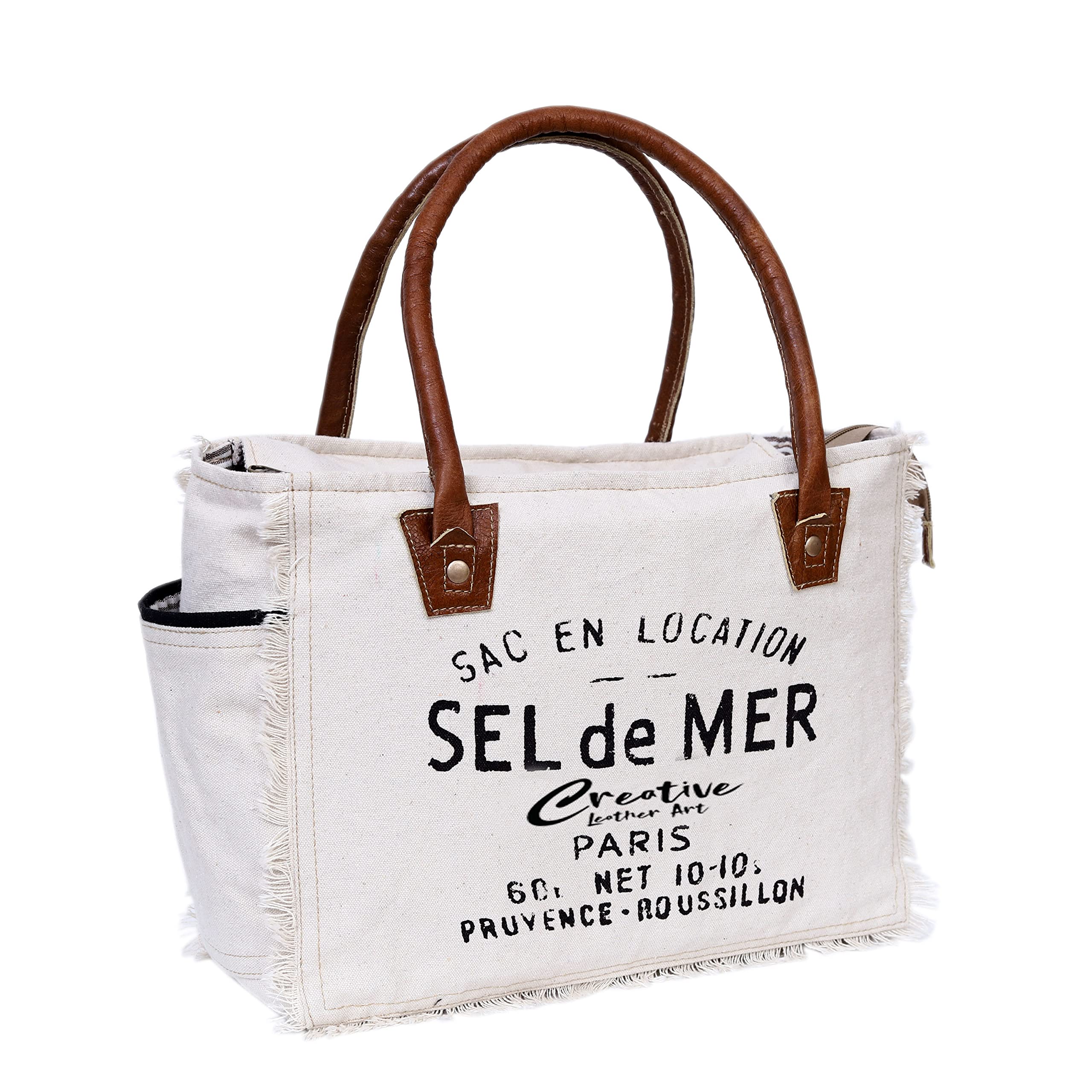 Canvas Tote Bag with Leather Handles