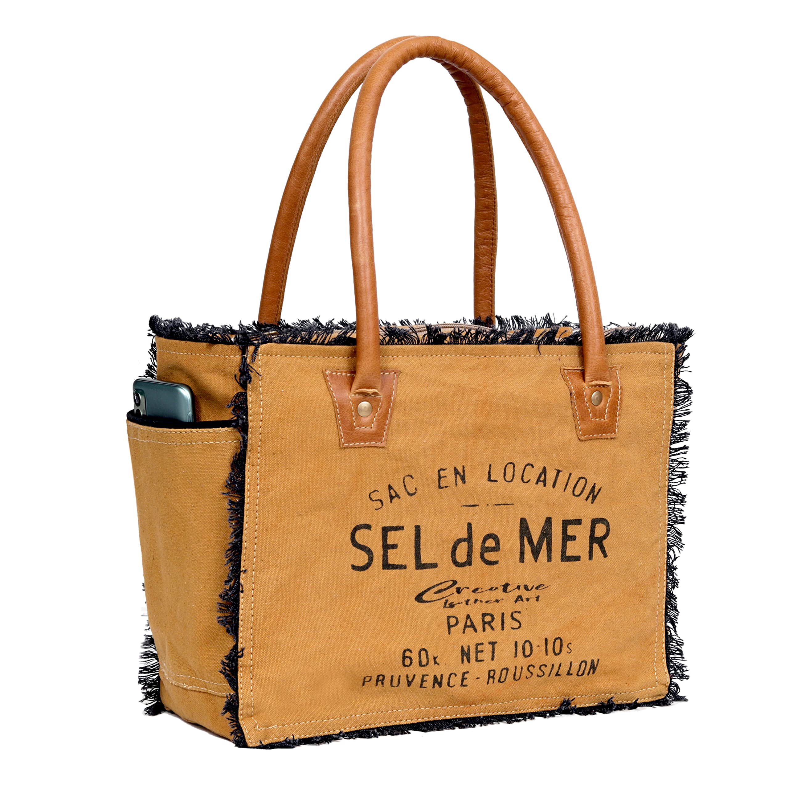 Canvas Tote Bag with Leather Handles