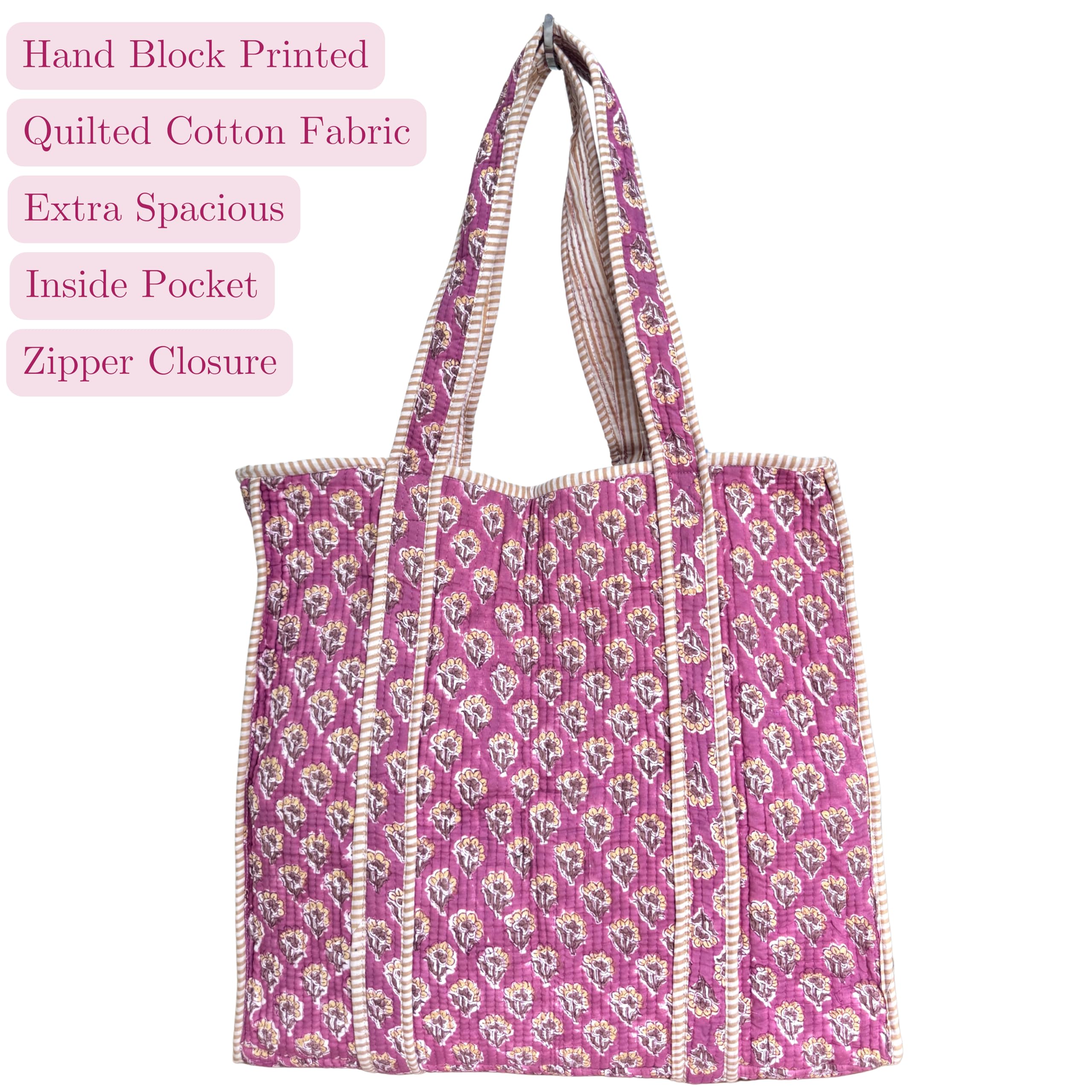Floral Quilted Cotton Tote Bag