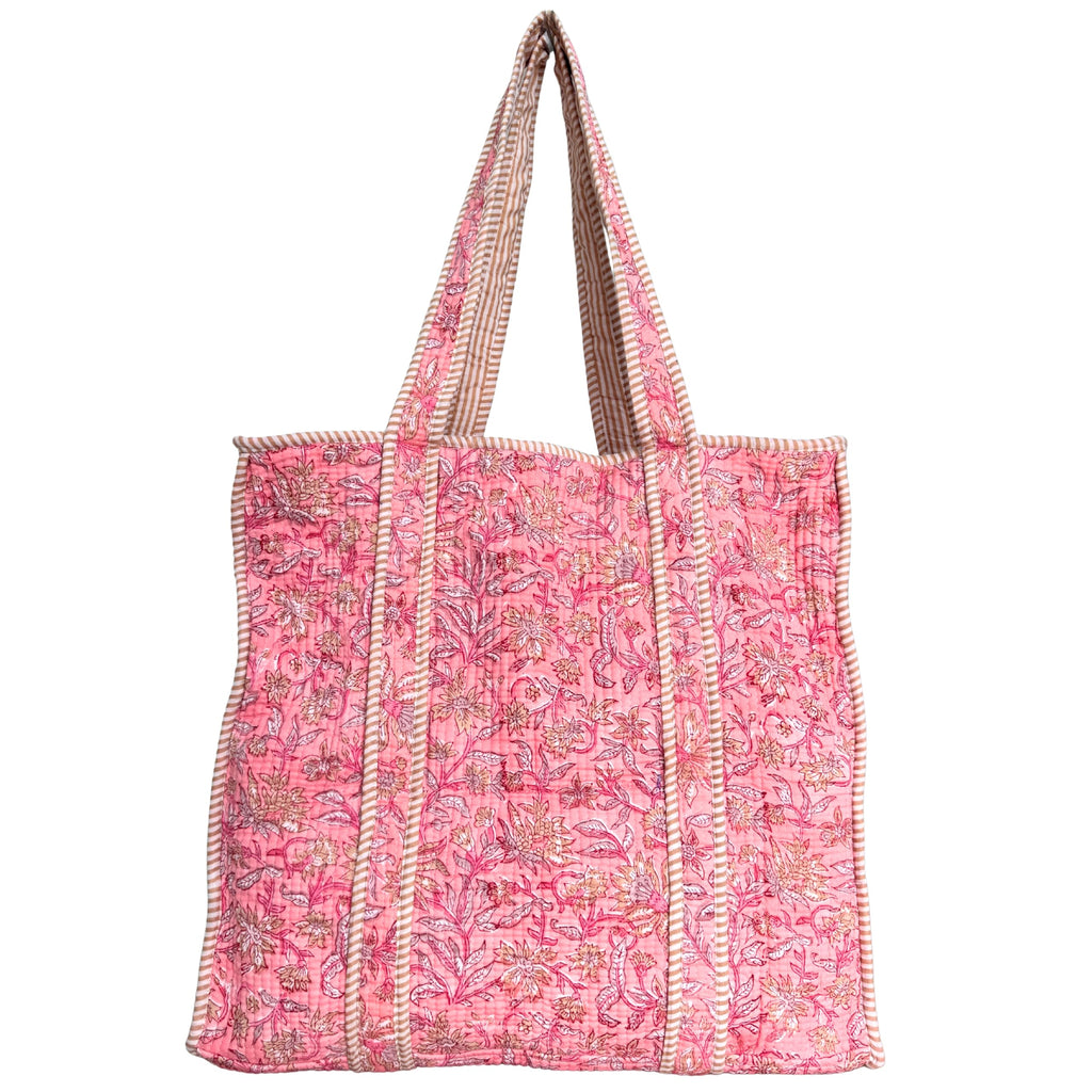 Floral Quilted Cotton Tote Bag