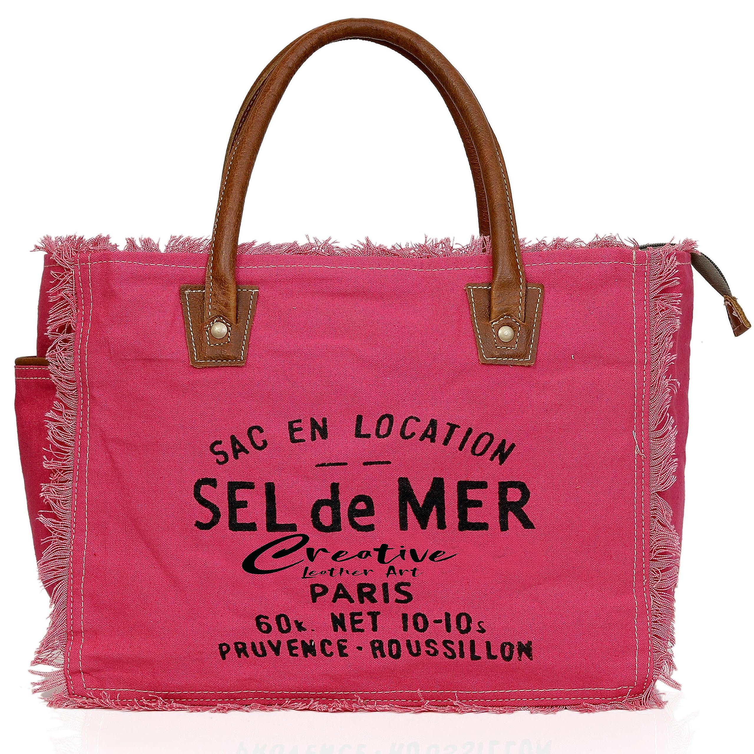 Canvas Tote Bag with Leather Handles